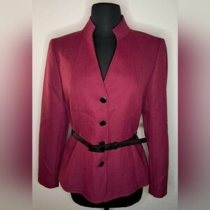 Tahari ASL Women's Belted Hot Pink Twill Jacket Blazer